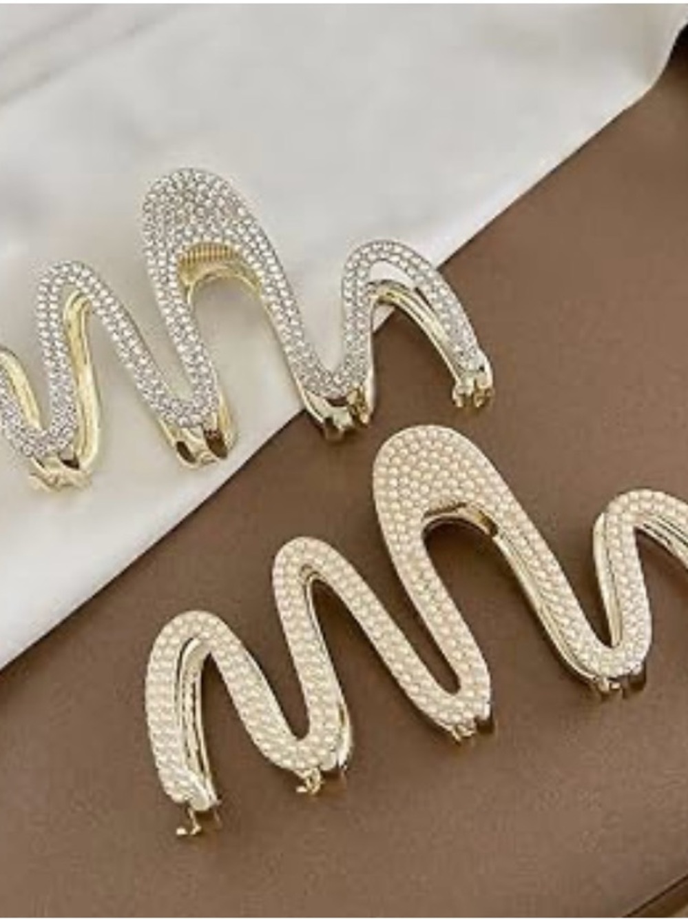 Elegant Snake Hair Clip for Women thick hair 2 pack one pearl/ rhinestones